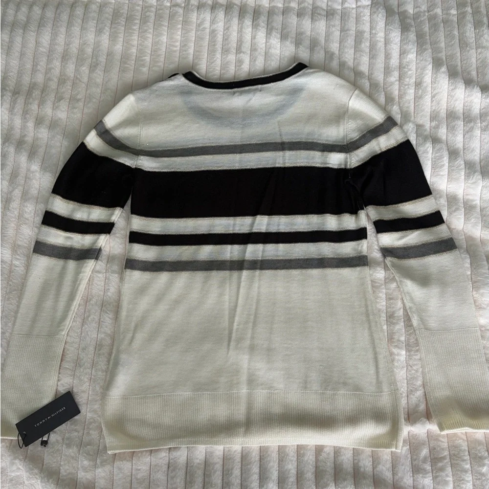 Tommy Hilfiger Black, Gray, and Cream Striped Top New with Tags - Picture 5 of 5
